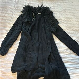 Fashion Nova Black Fur-Trimmed Cardigan Sweater